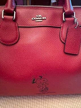 Coach Red Leather Satchel with Snoopy Sketch